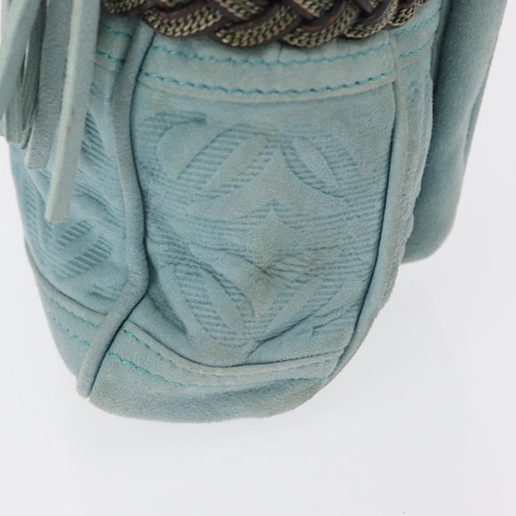 LOEWE Anagram Hand Bag Suede Turquoise Blue Silver Auth 156184