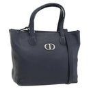 Christian Dior Hand Bag Leather 2way Navy Silver Auth 156185V-1