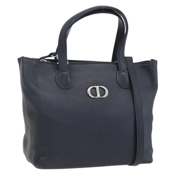 Christian Dior Hand Bag Leather 2way Navy Silver Auth 156185V