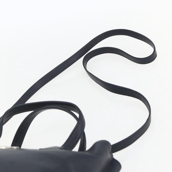 Christian Dior Hand Bag Leather 2way Navy Silver Auth 156185V