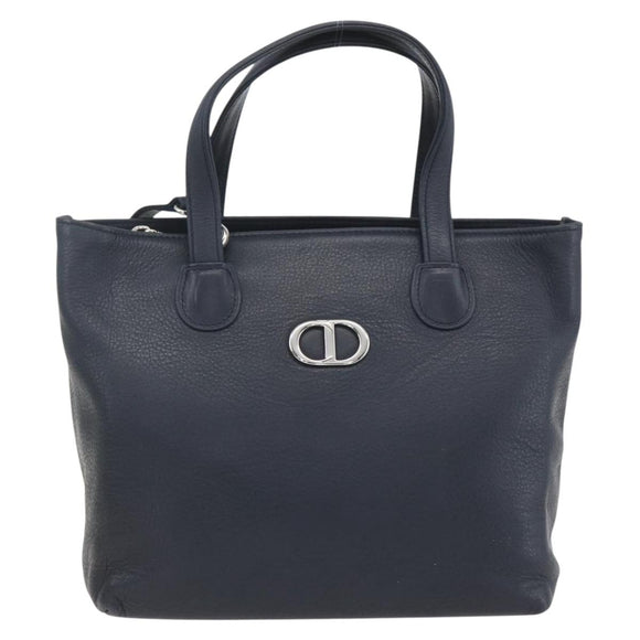 Christian Dior Hand Bag Leather 2way Navy Silver Auth 156185V