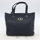 Christian Dior Hand Bag Leather 2way Navy Silver Auth 156185V-25