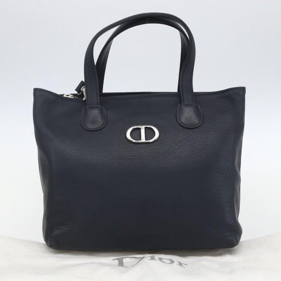Christian Dior Hand Bag Leather 2way Navy Silver Auth 156185V