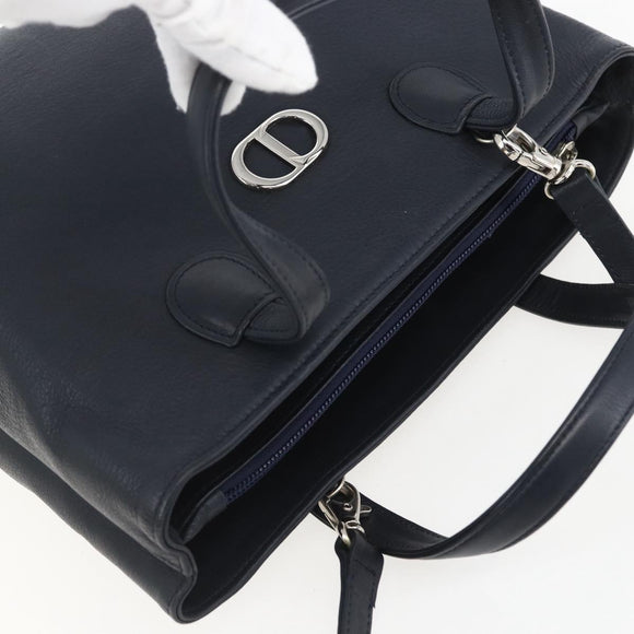 Christian Dior Hand Bag Leather 2way Navy Silver Auth 156185V