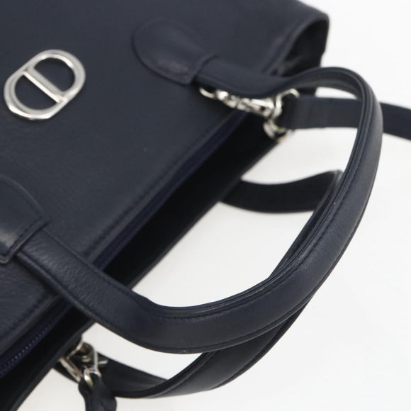 Christian Dior Hand Bag Leather 2way Navy Silver Auth 156185V