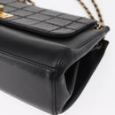 CHANEL Choco Bar Chain Shoulder Bag Lamb Skin Black Gold CC Auth 156186-14