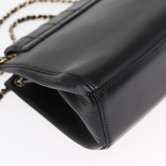 CHANEL Choco Bar Chain Shoulder Bag Lamb Skin Black Gold CC Auth 156186