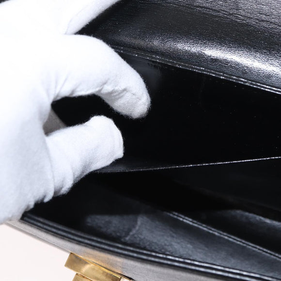 CHANEL Choco Bar Chain Shoulder Bag Lamb Skin Black Gold CC Auth 156186