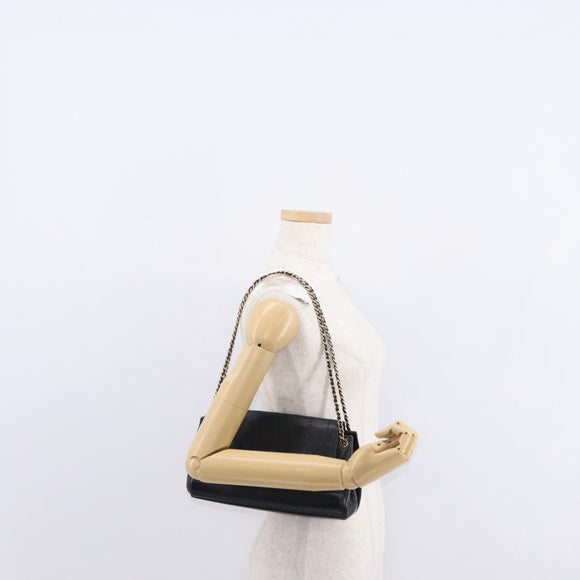 CHANEL Choco Bar Chain Shoulder Bag Lamb Skin Black Gold CC Auth 156186