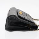 CHANEL Choco Bar Chain Shoulder Bag Lamb Skin Black Gold CC Auth 156186-3