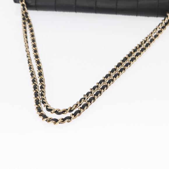 CHANEL Choco Bar Chain Shoulder Bag Lamb Skin Black Gold CC Auth 156186