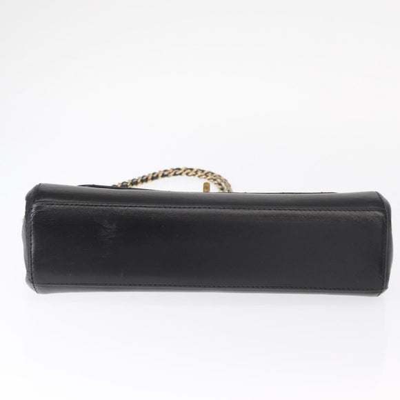 CHANEL Choco Bar Chain Shoulder Bag Lamb Skin Black Gold CC Auth 156186