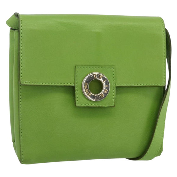 CELINE Circle Shoulder Bag Leather Gold Light green Auth 156219V