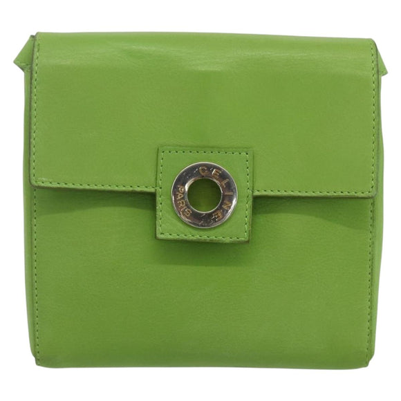 CELINE Circle Shoulder Bag Leather Gold Light green Auth 156219V