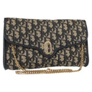 Christian Dior Trotter Canvas Chain Shoulder Bag Navy Gold Auth 156241-1
