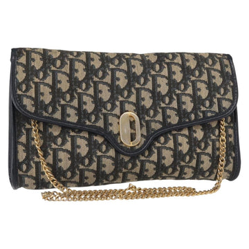 Christian Dior Trotter Canvas Chain Shoulder Bag Navy Gold Auth 156241