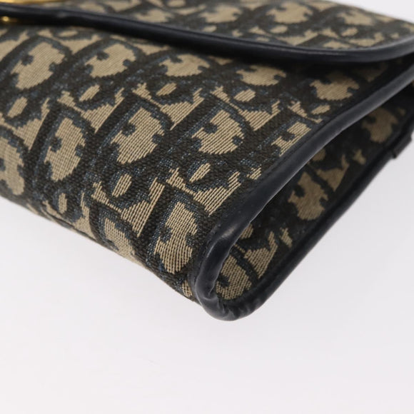 Christian Dior Trotter Canvas Chain Shoulder Bag Navy Gold Auth 156241