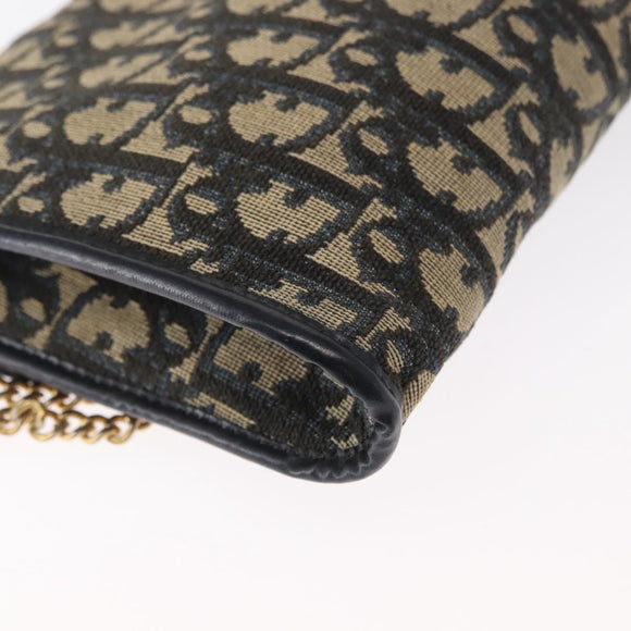 Christian Dior Trotter Canvas Chain Shoulder Bag Navy Gold Auth 156241