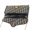 Christian Dior Trotter Canvas Chain Shoulder Bag Navy Gold Auth 156241-10