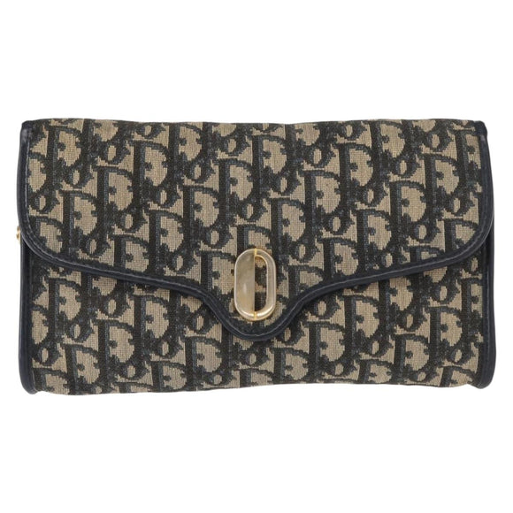 Christian Dior Trotter Canvas Chain Shoulder Bag Navy Gold Auth 156241