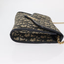 Christian Dior Trotter Canvas Chain Shoulder Bag Navy Gold Auth 156241-4