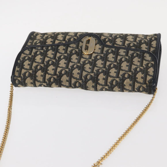 Christian Dior Trotter Canvas Chain Shoulder Bag Navy Gold Auth 156241