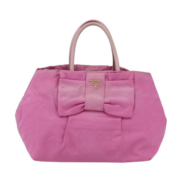 PRADA Hand Bag Nylon Pink Gold Auth 156242