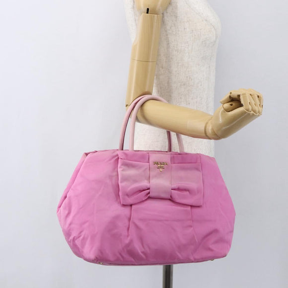 PRADA Hand Bag Nylon Pink Gold Auth 156242