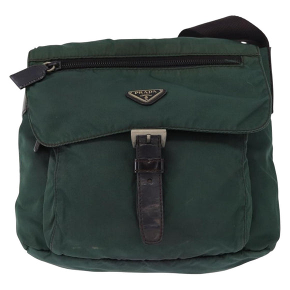 PRADA Shoulder Bag Nylon Green Silver Auth 156244