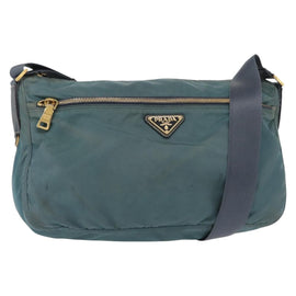 PRADA Shoulder Bag Nylon Green Gold Auth 156245