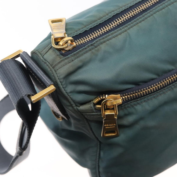 PRADA Shoulder Bag Nylon Green Gold Auth 156245