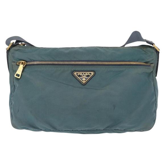 PRADA Shoulder Bag Nylon Green Gold Auth 156245