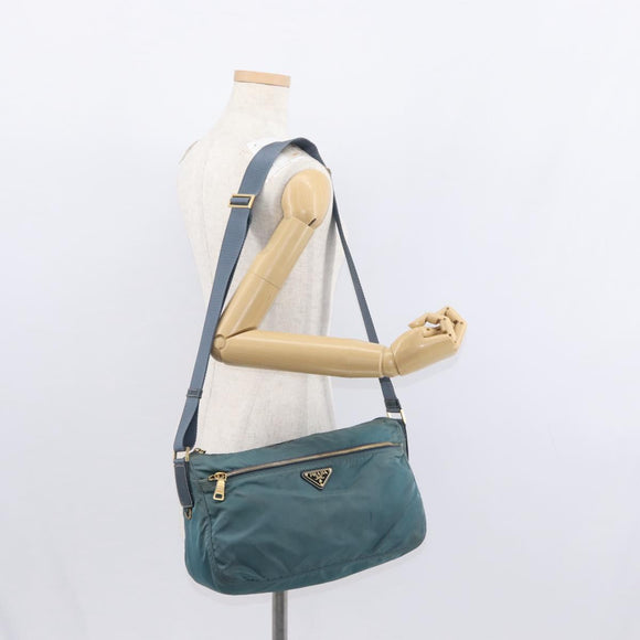 PRADA Shoulder Bag Nylon Green Gold Auth 156245