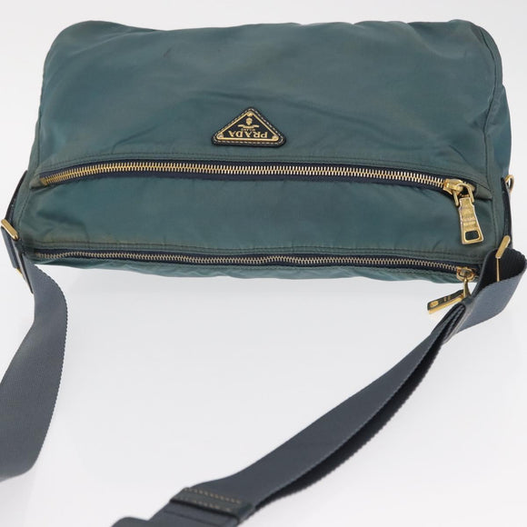 PRADA Shoulder Bag Nylon Green Gold Auth 156245