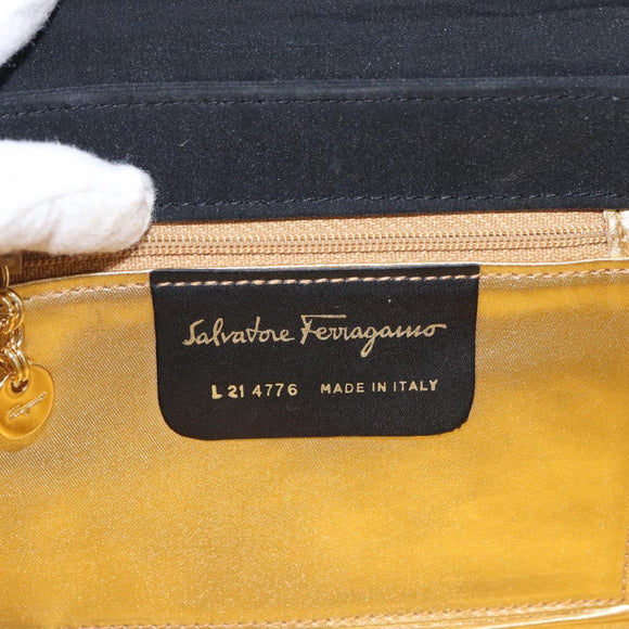 Salvatore Ferragamo Vala Shoulder Bag Nylon Black Gold Auth 156246