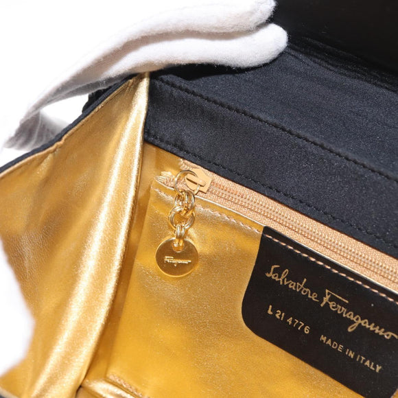 Salvatore Ferragamo Vala Shoulder Bag Nylon Black Gold Auth 156246