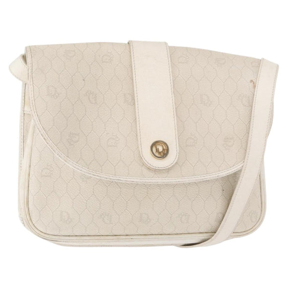 Christian Dior Honeycomb Canvas Shoulder Bag PVC Gold White Auth 156247