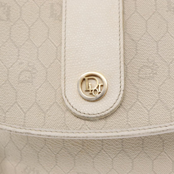 Christian Dior Honeycomb Canvas Shoulder Bag PVC Gold White Auth 156247