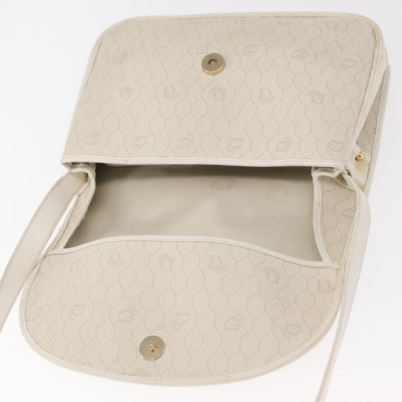 Christian Dior Honeycomb Canvas Shoulder Bag PVC Gold White Auth 156247