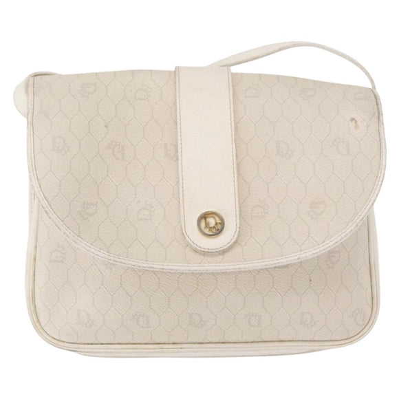 Christian Dior Honeycomb Canvas Shoulder Bag PVC Gold White Auth 156247