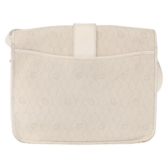 Christian Dior Honeycomb Canvas Shoulder Bag PVC Gold White Auth 156247