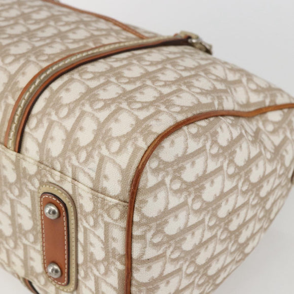 Christian Dior Trotter Canvas Romantic Chain Bag PVC Beige Silver Auth 156248