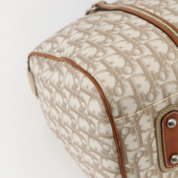 Christian Dior Trotter Canvas Romantic Chain Bag PVC Beige Silver Auth 156248