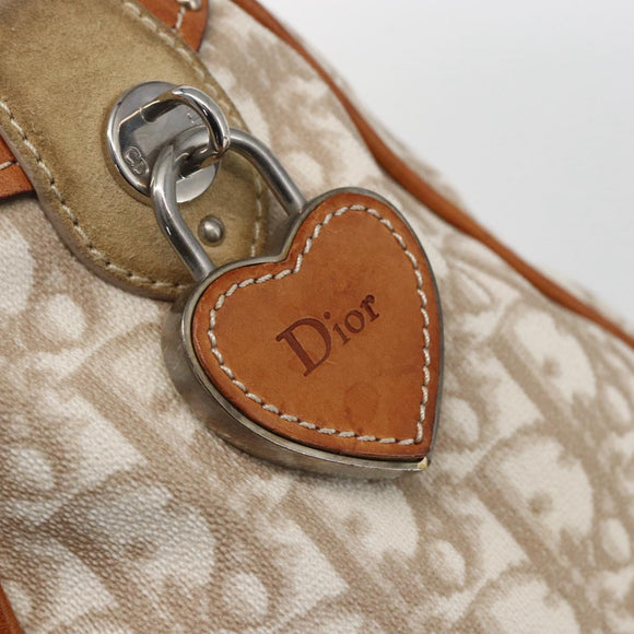 Christian Dior Trotter Canvas Romantic Chain Bag PVC Beige Silver Auth 156248