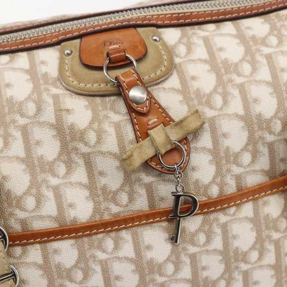 Christian Dior Trotter Canvas Romantic Chain Bag PVC Beige Silver Auth 156248