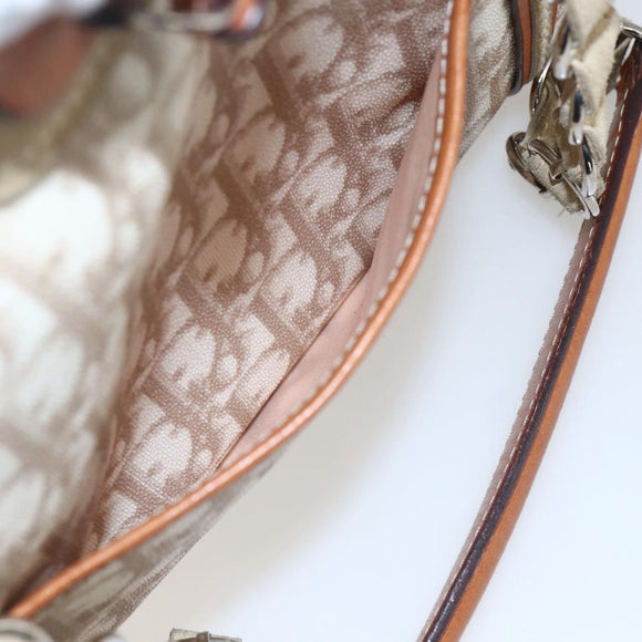 Christian Dior Trotter Canvas Romantic Chain Bag PVC Beige Silver Auth 156248