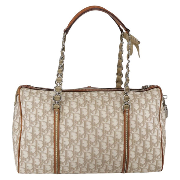 Christian Dior Trotter Canvas Romantic Chain Bag PVC Beige Silver Auth 156248