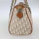 Christian Dior Trotter Canvas Romantic Chain Bag PVC Beige Silver Auth 156248-3
