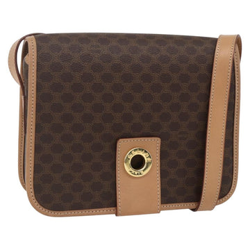 CELINE Macadam Canvas Circle Shoulder Bag PVC Leather Brown Gold Auth 156249V