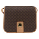 CELINE Macadam Canvas Circle Shoulder Bag PVC Leather Brown Gold Auth 156249V-13